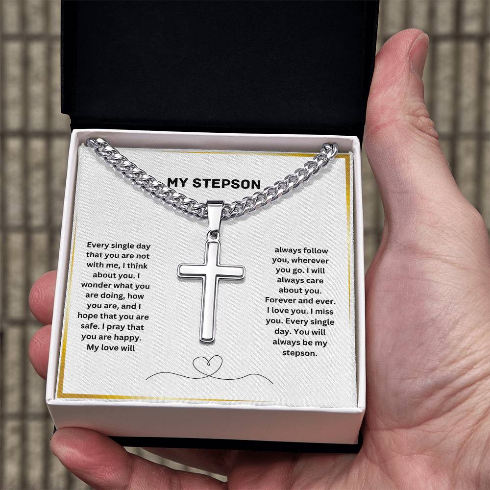 My Stepson | I Will Always Care About You | Personalized Cross Necklace