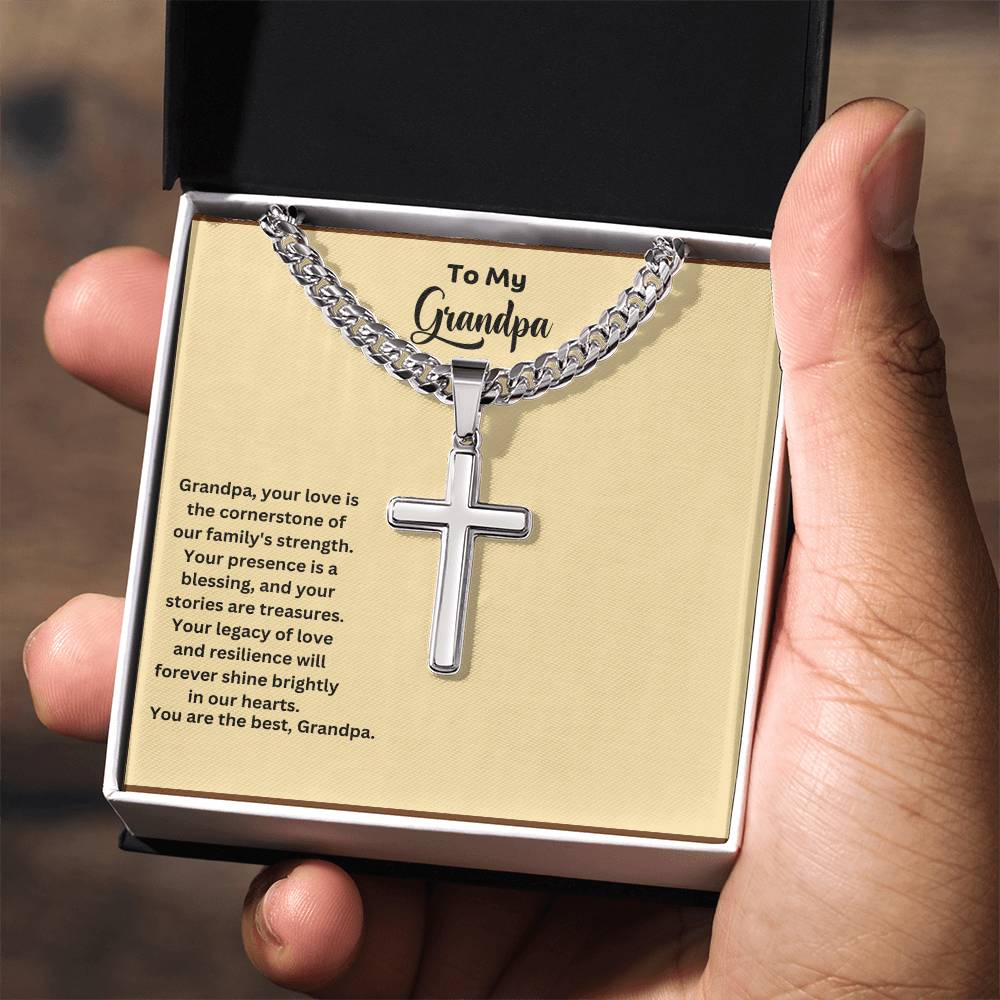 To My Grandpa | Your Presence Is A Blessing | Cross Necklace Gift