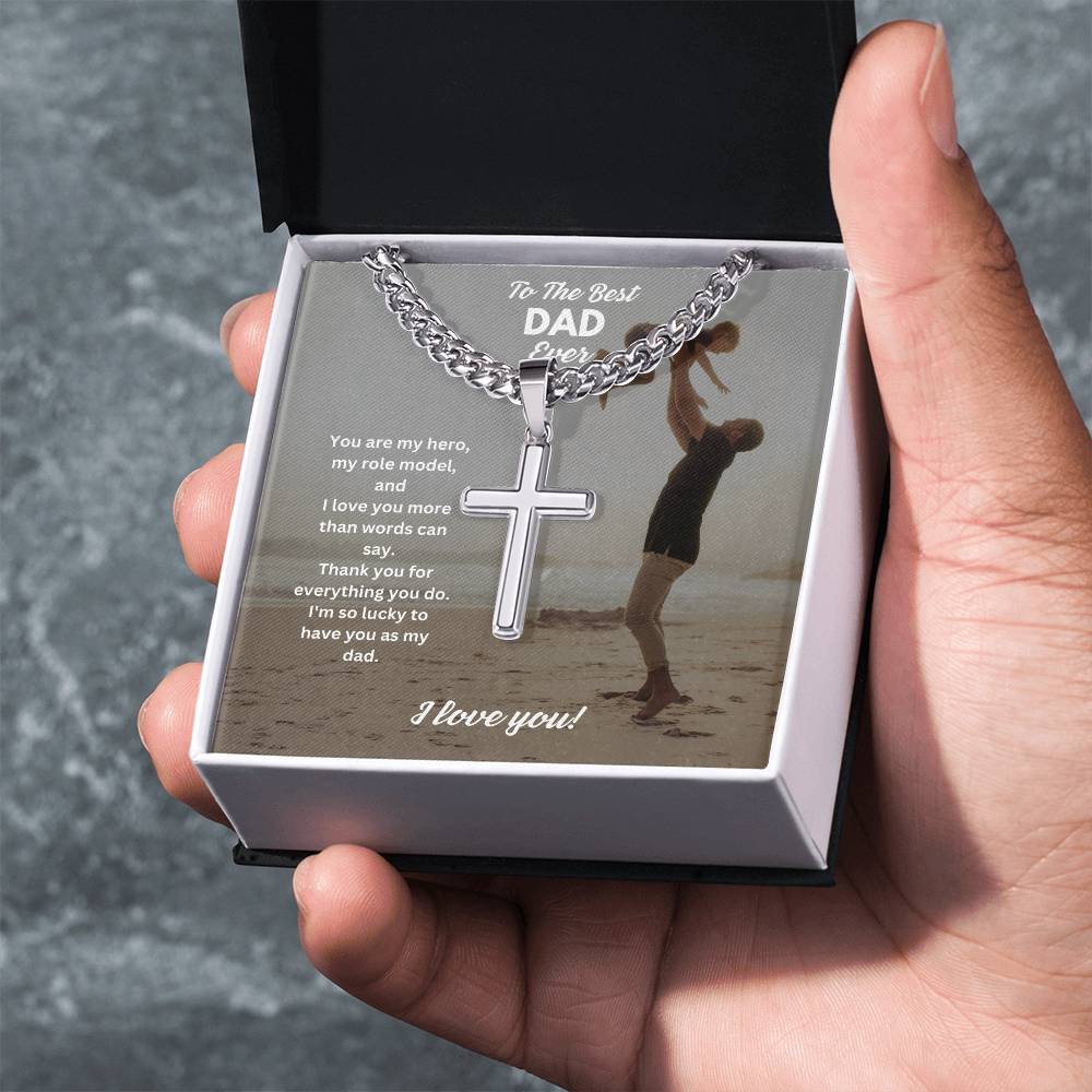 To The Best Dad Ever | You Are My Hero | Cuban Cross Necklace