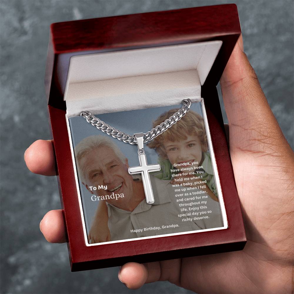 To My Grandpa | Happy Birthday | Cross Cuban Necklace