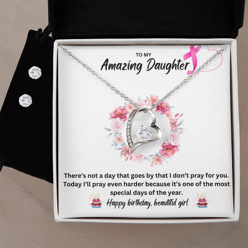 To My Amazing Daughter | Happy Birthday | Necklace + Clear CZ Earrings