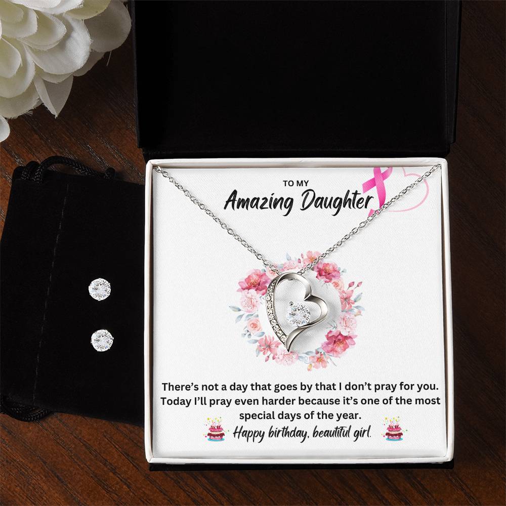 To My Amazing Daughter | Happy Birthday | Necklace + Clear CZ Earrings