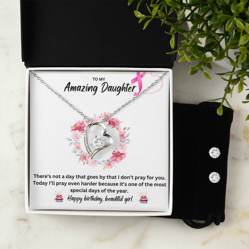 To My Amazing Daughter | Happy Birthday | Necklace + Clear CZ Earrings