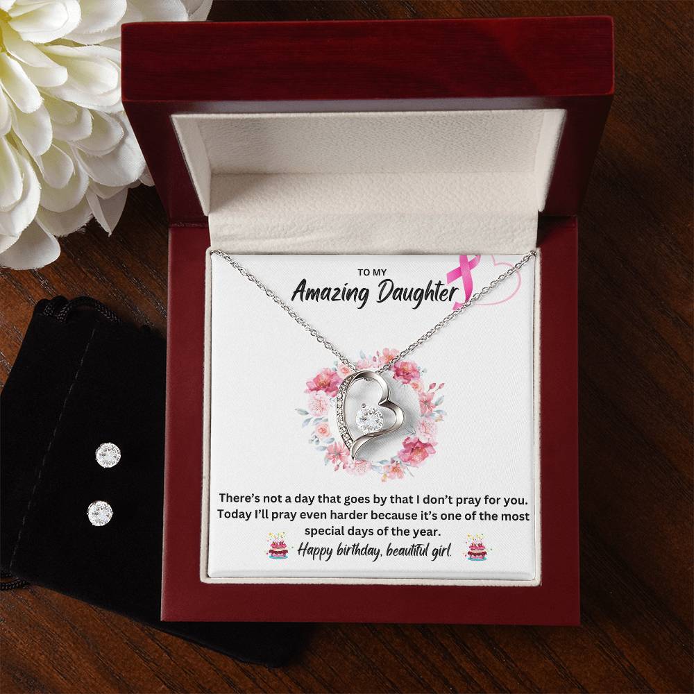 To My Amazing Daughter | Happy Birthday | Necklace + Clear CZ Earrings