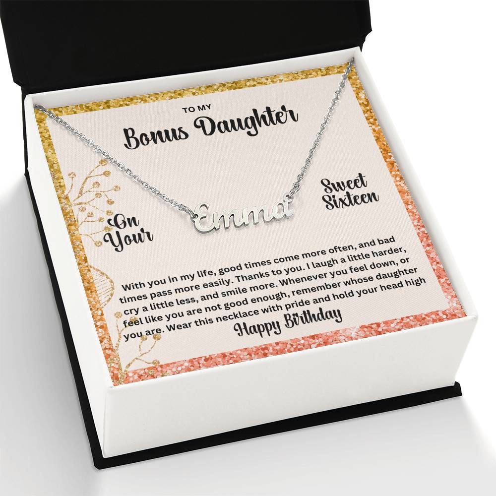 To My Bonus Daughter On Your Sweet Sixteen | Happy Birthday | Custom Name Necklace